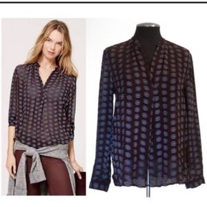 Loft Maroon Sheer Raised Print Button Down